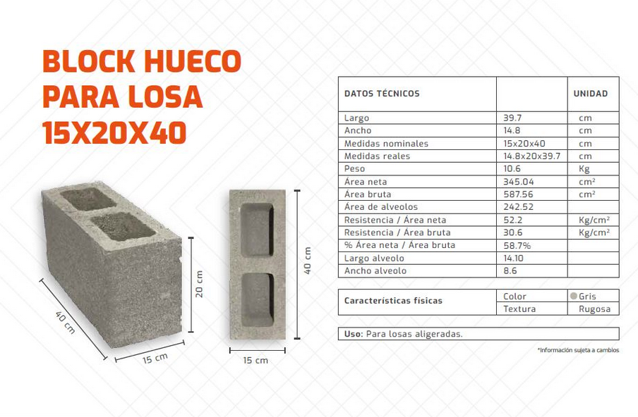 Block Hueco de Losa 15x20x40